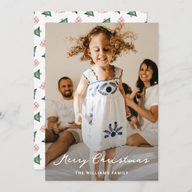 Elegant Watercolor Script Photo Christmas Holiday Card (Front/Back)