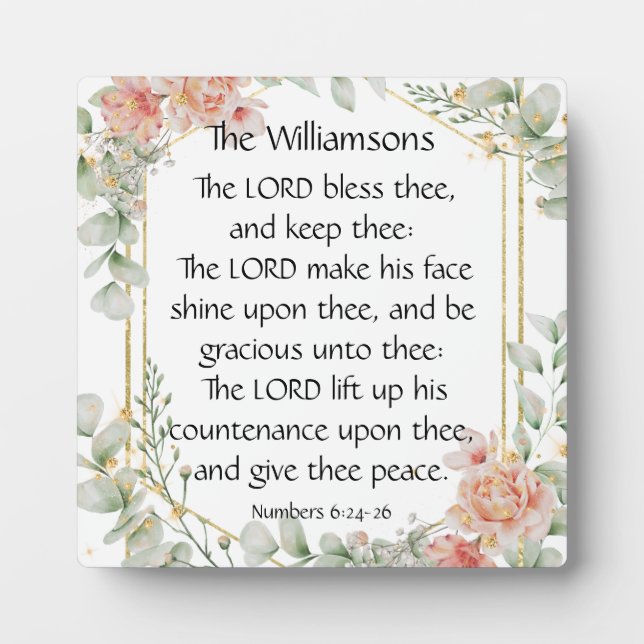 Elegant Watercolor Scripture Blessing Numbers 6 24 Plaque (Front)