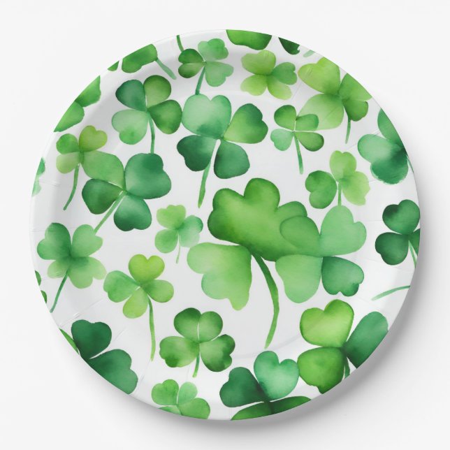 Elegant Watercolor Shamrocks  Paper Plate (Front)