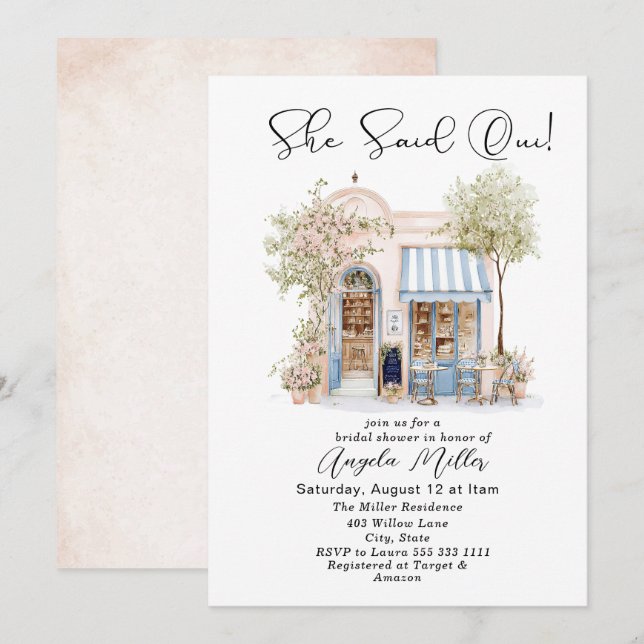 Elegant Watercolor She Said Oui  Bridal Shower Invitation (Front/Back)