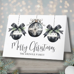 Elegant Watercolor Simple Black White Christmas Holiday Card