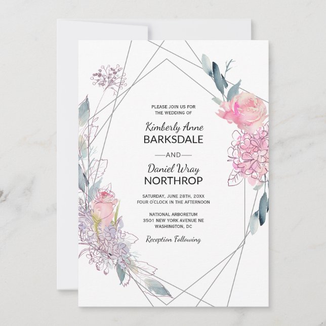 Elegant Watercolor Sketch Geometric Wedding Invitation (Front)