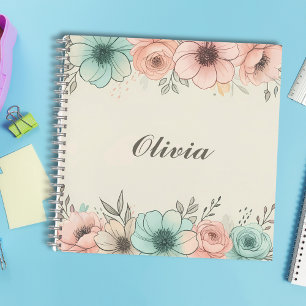 Elegant Watercolor Sketchy Flowers Notebook