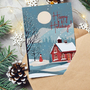 Elegant Watercolor Snowfall Festive Joy Christmas Holiday Card
