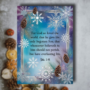 Elegant Watercolor Snowflakes Gospel of John Bible Foil Holiday Card