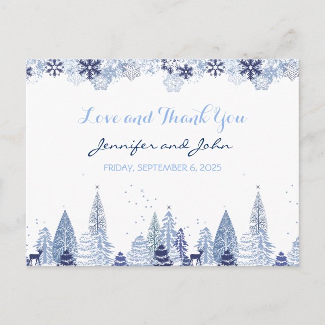 Elegant Watercolor Snowflakes Winter Wedding Postcard (Front)