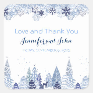 Elegant Watercolor Snowflakes Winter Wedding Square Sticker