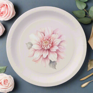 Elegant Watercolor Soft Pink Rose Bridal Shower Paper Plate