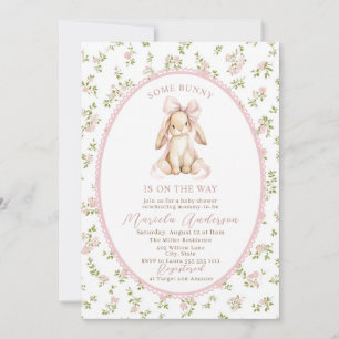 Elegant Watercolor some bunny pink bow Baby Shower Invitation
