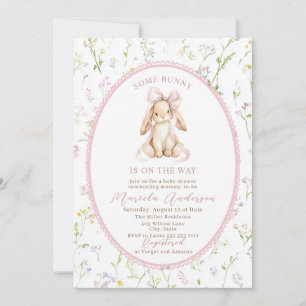 Elegant Watercolor some bunny pink bow Baby Shower Invitation