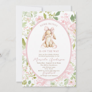 Elegant Watercolor some bunny pink bow Baby Shower Invitation