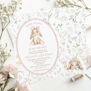 Elegant Watercolor some bunny pink bow Baby Shower Invitation