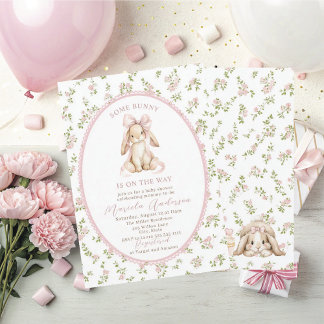 Elegant Watercolor some bunny pink bow Baby Shower Invitation