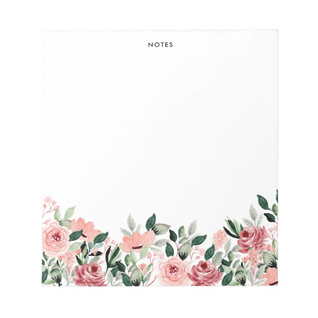 Elegant Watercolor Spring Blooms Floral Monogram Notepad (Front)