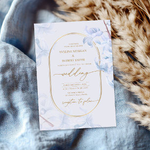 Elegant Watercolor spring blue hyacinth gold Invitation