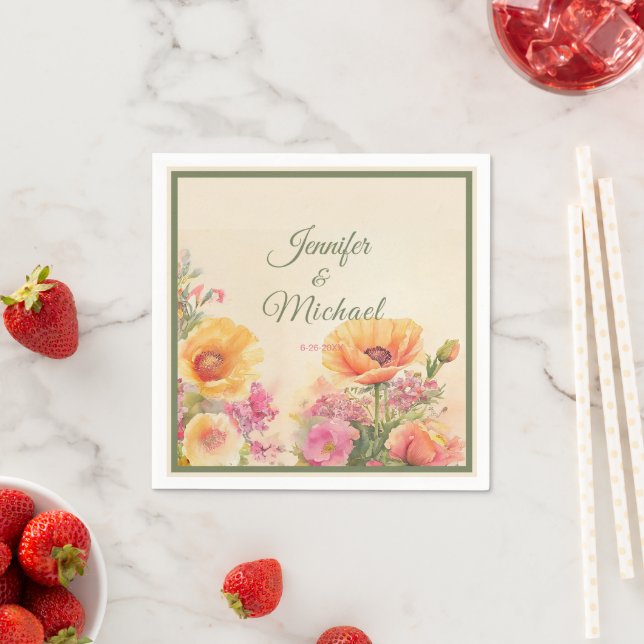 Elegant Watercolor Spring Wedding  Napkin (Insitu)