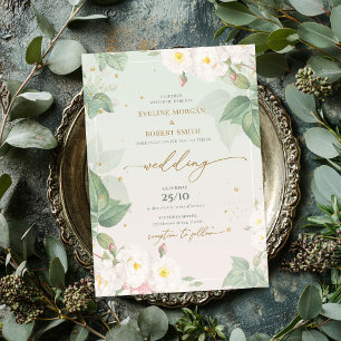 Elegant watercolor spring white wild roses sage invitation