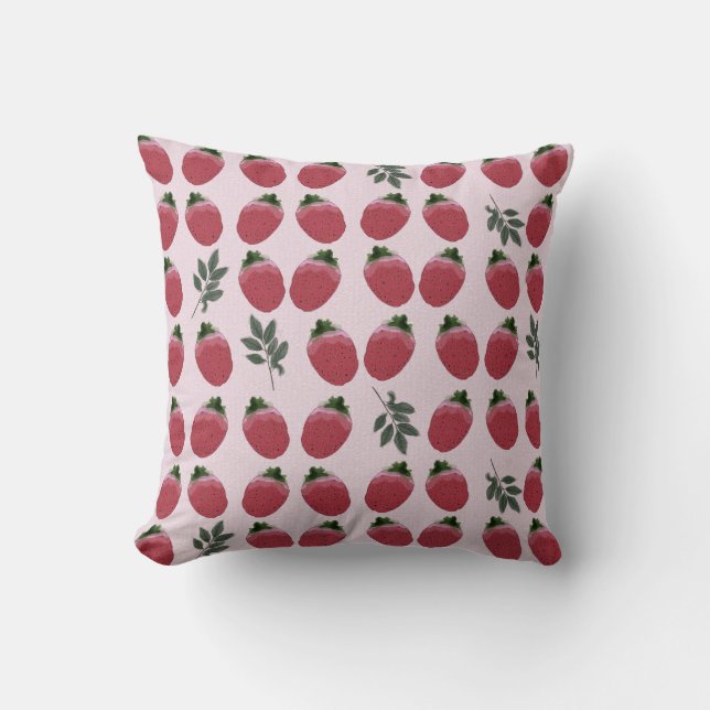 Elegant Watercolor Strawberry Accent Cushion (Front)