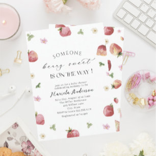 Elegant Watercolor Strawberry   Baby Shower Invitation