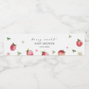 Elegant Watercolor Strawberry Baby Shower Water Bottle Label