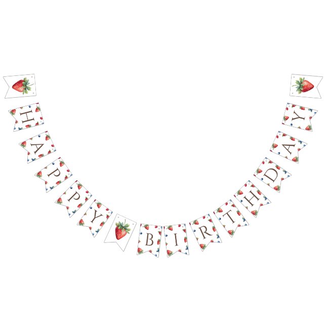 Elegant Watercolor Strawberry Berry Happy Birthday Bunting (All)