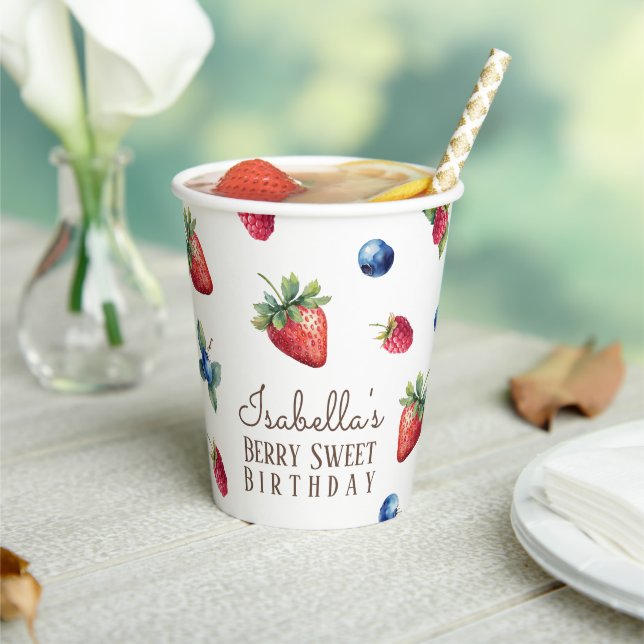 Elegant Watercolor Strawberry Berry Sweet Birthday Paper Cups (Insitu)