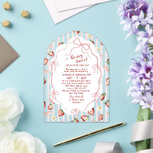 Elegant  Watercolor Strawberry girl Baby Shower In Acrylic Invitations
