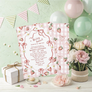 Elegant  Watercolor Strawberry girl Baby Shower In Invitation