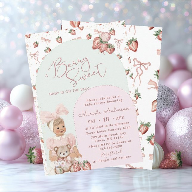 Elegant  Watercolor Strawberry girl Baby Shower In Invitation (Creator Uploaded)
