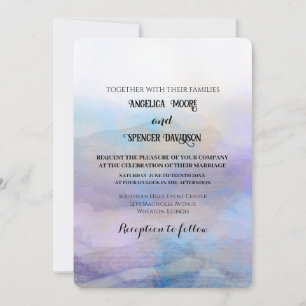 Elegant watercolor style  purple blue wedding  Invitation