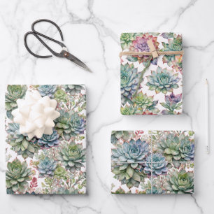 Elegant Watercolor Succulent & Cactus Plant Wrapping Paper Sheet