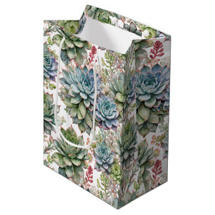 Elegant Watercolor Succulent Garden Botanicals Medium Gift Bag