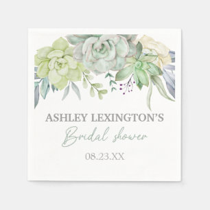 Elegant Watercolor Succulent Greenery BridalShower Napkin
