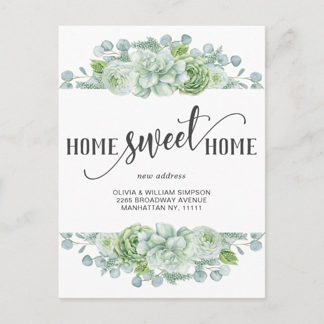 Elegant Watercolor Succulent Moving Announcement Postcard (Front)