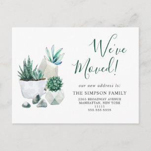 Elegant Watercolor Succulent Moving Announcement Postcard
