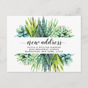 Elegant Watercolor Succulent Moving Announcement Postcard