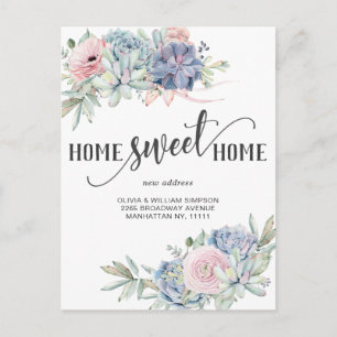 Elegant Watercolor Succulent Moving Announcement Postcard