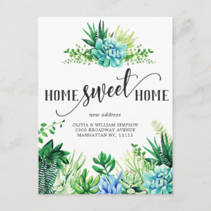 Elegant Watercolor Succulent Moving Announcement Postcard
