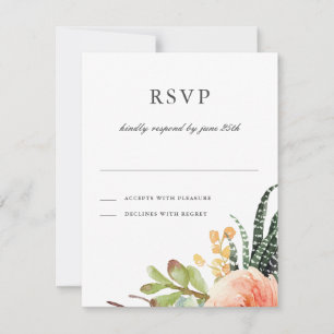 Elegant Watercolor Succulent RSVP   Wedding Reply