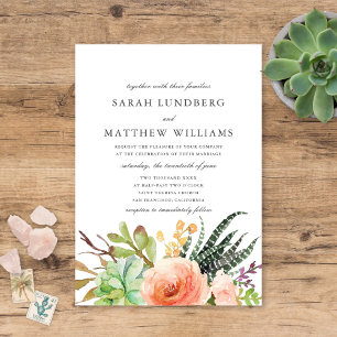 Elegant Watercolor Succulent    Wedding Invitation