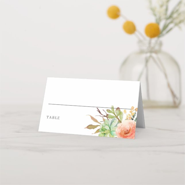 Elegant Watercolor Succulent Wedding Place Card (Front)