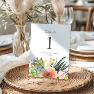 Elegant Watercolor Succulent   Wedding Table Number