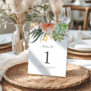 Elegant Watercolor Succulent   Wedding Table Number