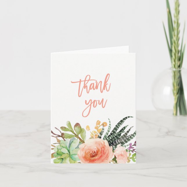 Elegant Watercolor Succulent  | Wedding Thank You (Front)