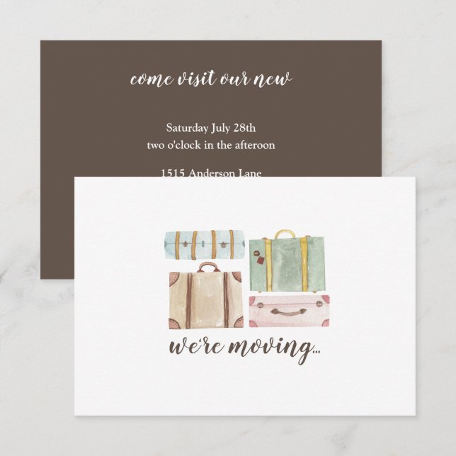 Elegant Watercolor Suitcases Housewarming Invitation (Front/Back)