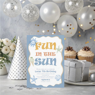 Elegant Watercolor Summer Fun in the sun 7th Birt Invitation