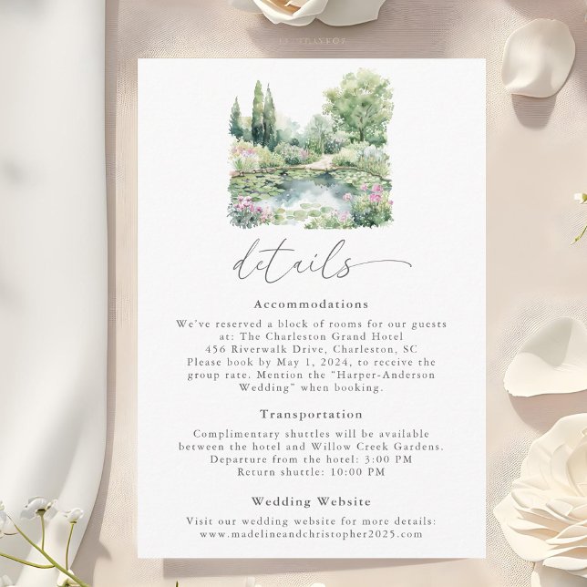 Elegant Watercolor Summer Garden Landscape Wedding Enclosure Card (Creator Uploaded)