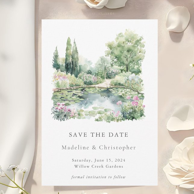 Elegant Watercolor Summer Garden Landscape Wedding Save The Date (Creator Uploaded)
