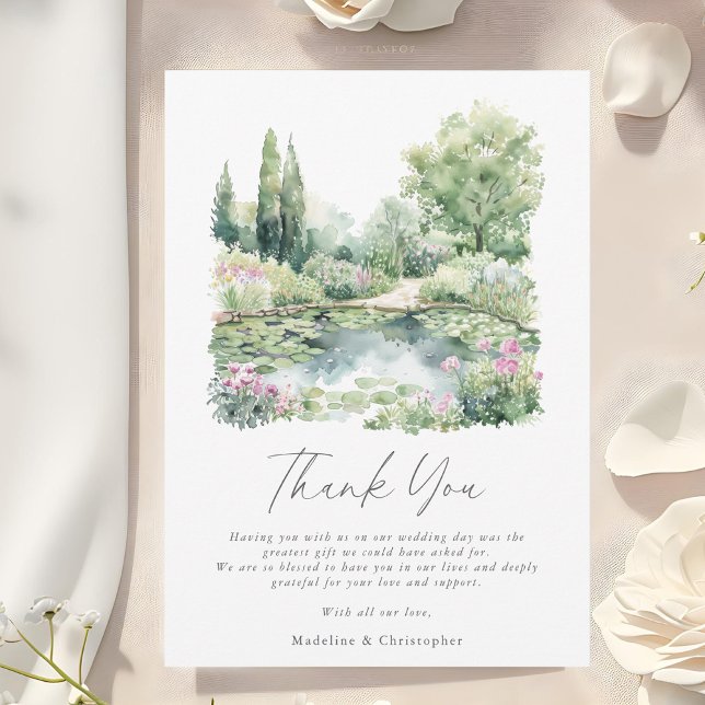 Elegant Watercolor Summer Garden Landscape Wedding Thank You Card (Creator Uploaded)