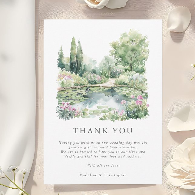 Elegant Watercolor Summer Garden Landscape Wedding Thank You Card (Creator Uploaded)